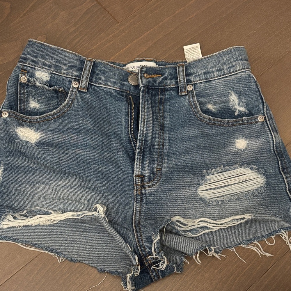 Pull&Bear Blue Distressed Jean Shorts